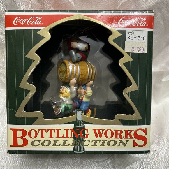 1997 Coca-Cola Bottling Works Collection Elves Moving Keg Christmas Ornament - Picture 1 of 4